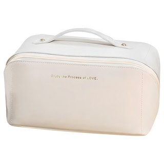 TengYue 大容量旅行梳妝內衣收納包, 多層分格設計, 米白色, 1入, 10.5cm X 23.5cm X 11cm