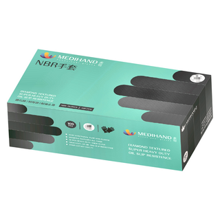 MEDIHAND 美恆 NBR鑽石紋手套 特厚款 100入 黑色 全掌止滑 耐油 食品級, M, 1盒