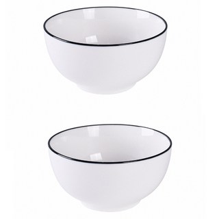 Homely Zakka 北歐創意Black系列陶瓷餐具小圓飯碗2件套裝 歐式風格 直徑11cm x 6cm（350ml)/190g, 簡約黑邊 + 白色, 1組