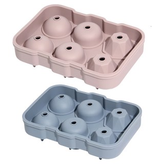 EASY&FREE 6格圓球製冰盒 Set 兩入組, 23 x 15.3cm, 珊瑚粉 + 天空藍, 1組