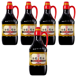KIMLAN 金蘭 甘醇醬油 非基因改造黃豆 無添加味精和防腐劑 適用於滷、炒、沾、拌, 1.5L, 5瓶