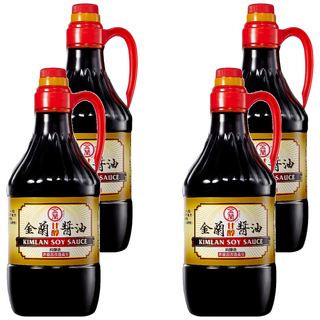 KIMLAN 金蘭 甘醇醬油 非基因改造黃豆 無添加味精和防腐劑 適用於滷、炒、沾、拌, 1.5L, 4瓶