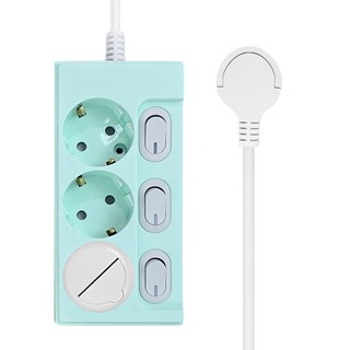 One Stop 零間隙 超薄 扁平 彩色 獨立開關 延長線 3孔 16A + 安全蓋組, 1.5m, 1套, 粉彩薄荷
