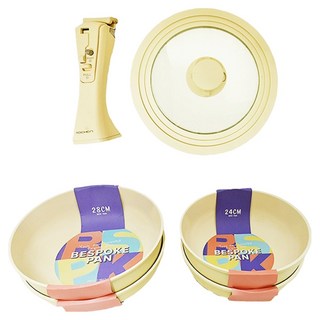 ROICHEN 可拆卸式陶瓷IH不沾鍋6件組, 起司黃, 24cm平底鍋+28cm平底鍋+24cm炒鍋+28cm炒鍋+可拆式把手+玻璃蓋, 1組