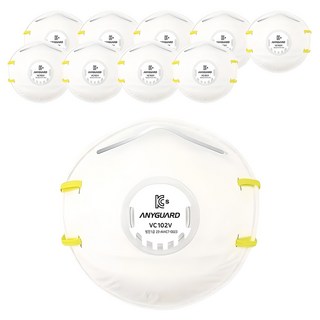 애니가드 안면부여과식 컵타입 밸브형 1급 방진 마스크 VC-102V, 10개, 화이트
