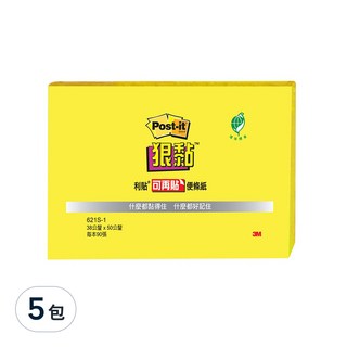 3M Post-it 利貼 狠黏可再貼便條紙 621S-1, 黃色, 2本, 5包