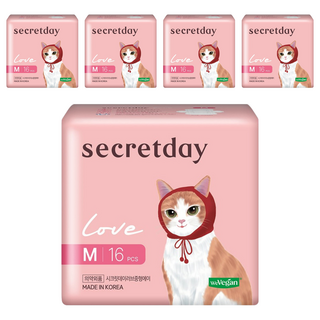 secretday 韓國原裝進口 Love系列 衛生棉 蝶翼型, M(24.5cm), 16片, 5包