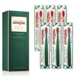 유시몰 로얄 헤리티지 레귤러 미세모 칫솔 벨류팩, 6개입, 1세트