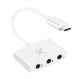 KTnet 廣鐸 GT2 Type-C USB 轉 3.5mm 三合一音源轉接線 支援耳機/喇叭/耳麥, 155mm, 白色, 1個