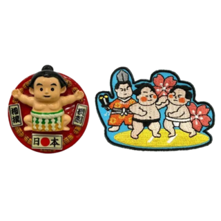 A-ONE 匯旺 日本橫崗相撲外國地標磁鐵 + 日本Q版相撲文青電繡2件組, 大約 7.5 X 6 CM