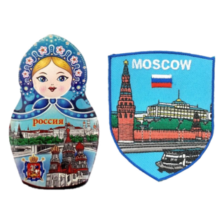 A-ONE 匯旺 俄羅斯蘭套娃紅場3D立體冰箱貼 + 莫斯科河刺繡布標 2件組, C1+308, 2.5 x 3.1inches 1.89 x 3.31inches