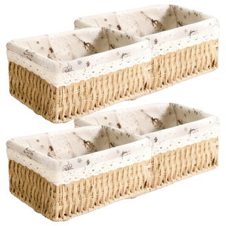 달빛마켓 내츄럴 수공예 직사각 수납 린넨 라탄바구니, 혼합색상, 4개