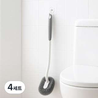 韓國 With US Perfect Clean角落型廁所馬桶清潔刷 + 掛鉤支架組, 灰色, 4套