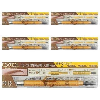 日本EXCEL 3合1持久造型眉筆 PD15橄欖棕 眉筆眉粉, 5件