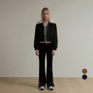 SaltyPebble 女款毛領雙面菱格絎縫麂皮外套