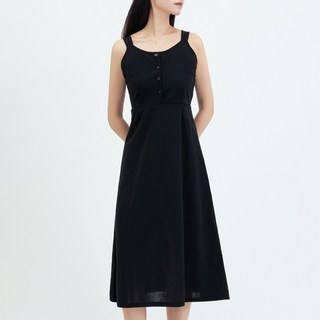 Elsso 細肩帶馬甲中長版連身裙, 黑色