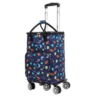 可折疊伸縮拉桿萬向5輪行李購物車, 海底世界 黑色, 1個