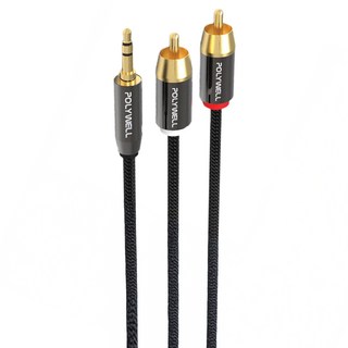 POLYWELL 3.5mm公 (三極)轉 2*RCA 2M 1條 PW15-W52-B021, 單一商品