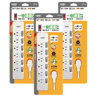 MAX STAR 太星電工 一發連動彩色七開六插電腦線 PC高阻燃防火材質 安全絕緣結構設計 省力易拉拔插頭 投保產品責任險3500萬, 3個, 1.8m, 顏色隨機