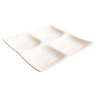 SSUEIM 4格方形陶瓷盤 柔白色 22x22公分 韓國產, 白色, 1個