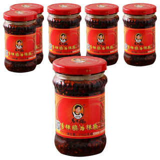 老干媽 香辣脆油辣椒 洋蔥香 花椒麻 辣椒辣 獨特焦香甘美 無添加人工色素 無添加防腐劑 非基改大豆, 210g, 6罐