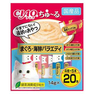 INABA CIAO 啾嚕 肉泥, 鮪魚海鮮綜合、鮪魚正宗高湯綜合、鰹魚 + 柴魚片綜合、鰹魚 + 干貝綜合, 280g, 1袋