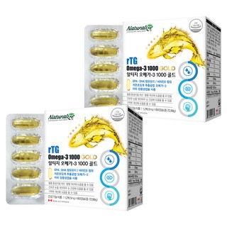 Naturalize rTG Omega-3 1000黃金魚油膠囊, 60顆, 2盒