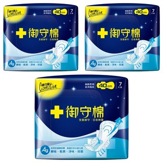 康乃馨 御守棉衛生棉 護翼型, 夜用極長(40cm), 7片, 3包