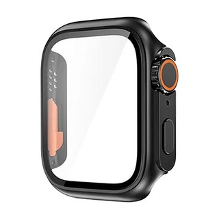 iMall Apple Watch 兼容 Ultra 風格 9H鋼化玻璃全包覆邊框保護殼, 黑色, 1個
