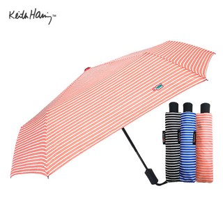 KEITH.HARING 6K 條紋圖案 3折全自動雨傘 堅固自動傘 +傘套組