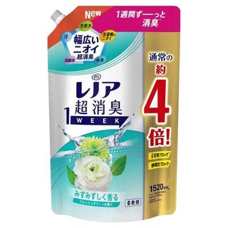 Lenor 蘭諾 日本原裝進口 1WEEK 超強除臭衣物柔軟精超特大補充包 綠色清香, 1.52L, 1包