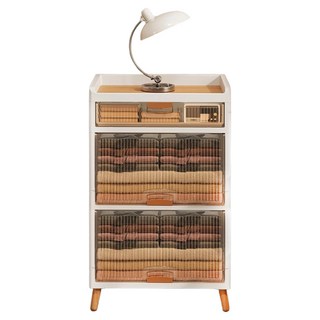 AOTTO 創意傢俱 掀蓋三層收納櫃 多層收納 四腳支撐, 木質感 白色 + 茶色