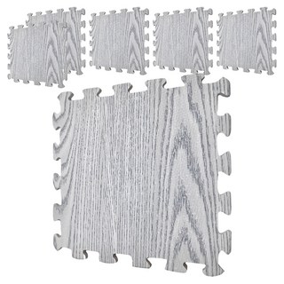 新生活家 耐磨抗污巧拼地墊 6片 歐風質感木紋, 灰橡木, 1組