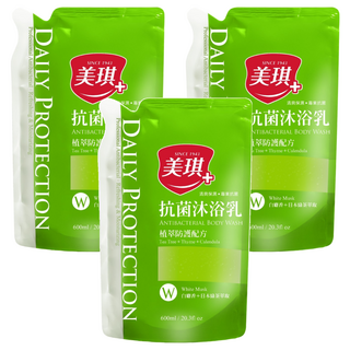 美琪 抗菌沐浴乳補充包 白麝香+日本綠茶萃取 植萃防護配方, 600ml, 3包