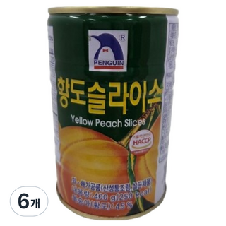 韓國 PENGUIN 黃桃切片罐頭, 6個, 400g