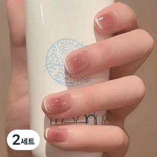 바르나 시럽 누드 치크 프렌치 붙이는 네일팁 인조손톱 세트 F타입, 2개, 혼합색상