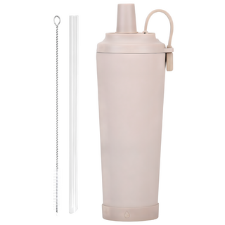 KOLKO 方便攜帶陶瓷內膽手提奶茶保溫杯 附吸管 + 清潔刷 A0248-3, 1個, 830ml, 奶茶色