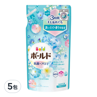 Bold 日本原裝進口 超濃縮衣物芳香洗衣精補充包 清爽花香 藍色, 400g, 5包