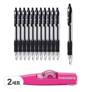 동아 피노크 펜 0.5 12p + 플러스 수정테이프 랜덤발송 WH-635 세트, 검정, 2세트