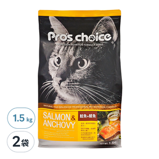 福壽實業 Pro's choice 博士巧思 貓食專業配方 乾飼料, 鮭魚 + 鯷魚, 1.5kg, 2袋