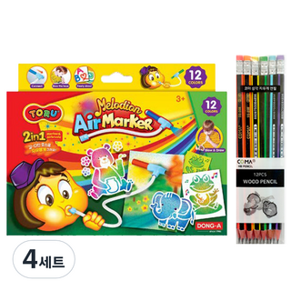 동아 토루 멜로디언 에어마카 + 투코비 코마 삼각 지우개 연필 SG-208 12p 세트, 12색(크레용), 랜덤발송(연필), 4세트