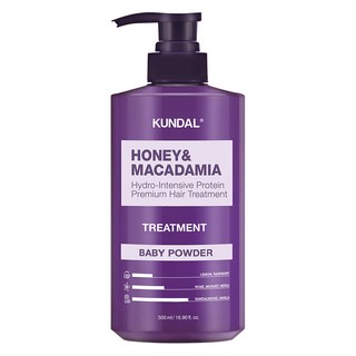 KUNDAL 昆黛爾 蜂蜜澳洲堅果保濕護髮乳 嬰兒爽身粉香, 500ml, 1瓶