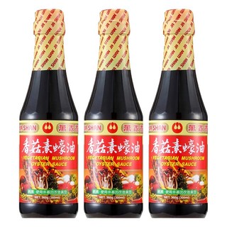 萬家香 香菇素蠔油 玻璃瓶包裝 嚴選台灣埔里香菇研磨粉 純釀造工藝 不添加化學醬油、焦糖色素、味精, 360g, 3瓶