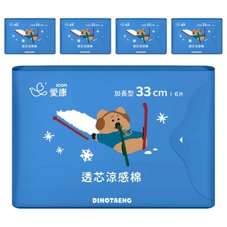 icon 愛康 透芯涼感棉 DINOTAENG特別款 草本涼感衛生棉, 夜用加長型(33cm), 6片, 5包