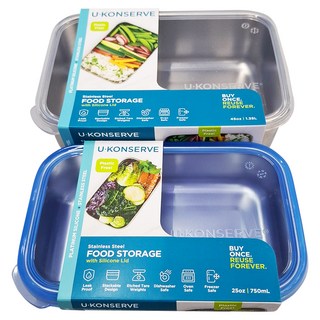U Konserve 優康 不鏽鋼保鮮盒2件組 不含BPA CPSIA檢驗 750ml+1350ml, 顏色隨機 2.1L, 2個容器及相配的蓋子, 1組