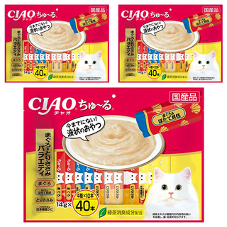 INABA CIAO 啾嚕 肉泥, 鮪魚、鮪魚 + 干貝、雞肉、雞肉 + 日本蟹, 560g, 3袋