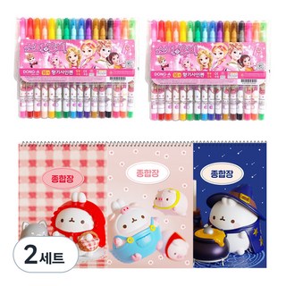 東亞鉛筆 SofyRuby 16色簽字筆 2入 + Molang厚實綜合練習本 3入 套組, 混合色, 隨機出貨(綜合練習本), 2套