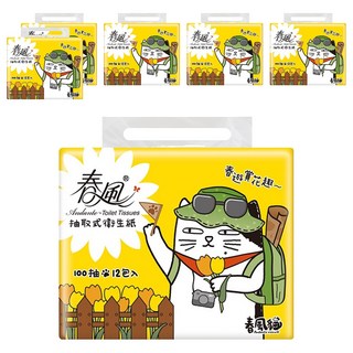 春風 春風貓抽取衛生紙 100抽, 12包, 6袋