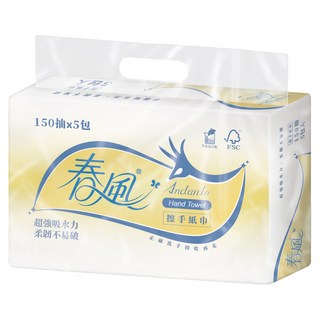 春風 抽取式擦手紙巾, 5包, 1袋