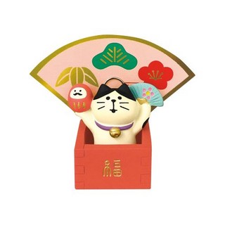 concombre decole福氣up 可愛桌面裝飾 樹脂小貓擺件, 白色 + 紅色 + 粉紅色